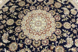 Dark Navy Floral 8X8 Indo-Nain Oriental Round Rug
