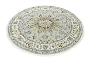 Light Blue Floral 6X6 Indo-Nain Oriental Round Rug