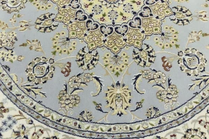 Light Blue Floral 6X6 Indo-Nain Oriental Round Rug