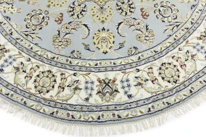 Light Blue Floral 6X6 Indo-Nain Oriental Round Rug