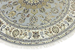 Light Blue Floral 6X6 Indo-Nain Oriental Round Rug
