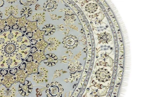 Light Blue Floral 6X6 Indo-Nain Oriental Round Rug