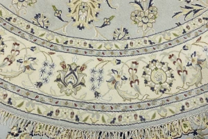 Light Blue Floral 6X6 Indo-Nain Oriental Round Rug