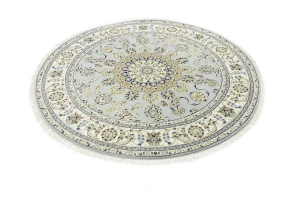 Light Blue Floral 6X6 Indo-Nain Oriental Round Rug
