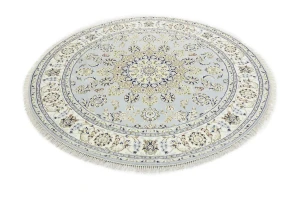 Light Blue Floral 6X6 Indo-Nain Oriental Round Rug