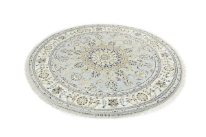 Light Blue Floral 6X6 Indo-Nain Oriental Round Rug