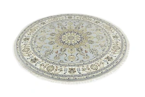 Light Blue Floral 6X6 Indo-Nain Oriental Round Rug
