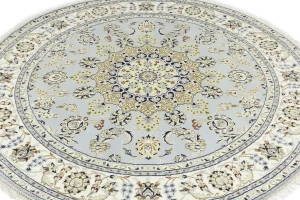 Light Blue Floral 6X6 Indo-Nain Oriental Round Rug