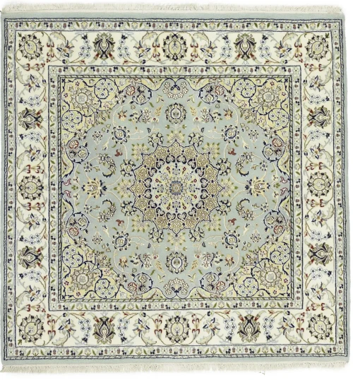 Light Blue Floral 4X4 Indo-Nain Oriental Square Rug