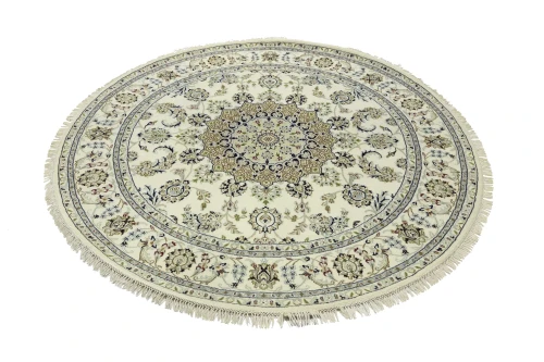 Cream Floral 6X6 Indo-Nain Round Oriental Rug