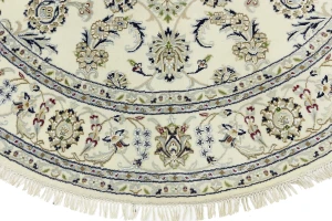 Cream Floral 6X6 Indo-Nain Round Oriental Rug