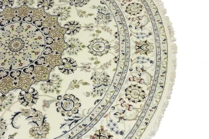 Cream Floral 6X6 Indo-Nain Round Oriental Rug