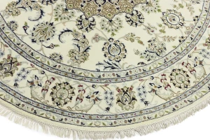 Cream Floral 6X6 Indo-Nain Round Oriental Rug