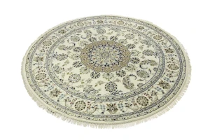 Cream Floral 6X6 Indo-Nain Round Oriental Rug