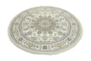 Cream Floral 6X6 Indo-Nain Round Oriental Rug