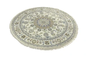 Cream Floral 6X6 Indo-Nain Round Oriental Rug