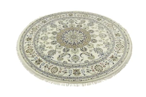 Cream Floral 6X6 Indo-Nain Round Oriental Rug