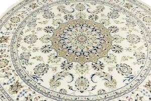 Cream Floral 6X6 Indo-Nain Round Oriental Rug