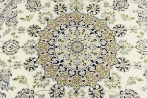 Cream Floral 6X6 Indo-Nain Round Oriental Rug