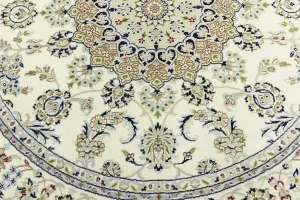 Cream Floral 6X6 Indo-Nain Round Oriental Rug