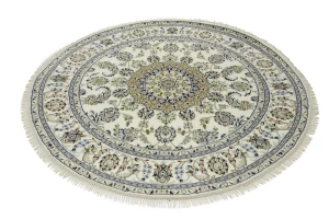 Cream Floral 6X6 Indo-Nain Oriental Round Rug