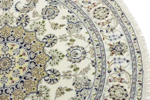 Cream Floral 6X6 Indo-Nain Oriental Round Rug