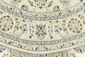 Cream Floral 6X6 Indo-Nain Oriental Round Rug