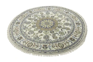 Cream Floral 6X6 Indo-Nain Oriental Round Rug