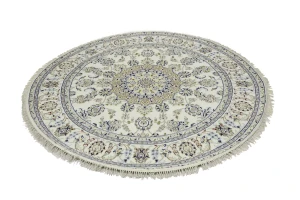 Cream Floral 6X6 Indo-Nain Oriental Round Rug