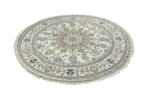 Cream Floral 6X6 Indo-Nain Oriental Round Rug