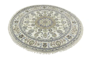 Cream Floral 6X6 Indo-Nain Oriental Round Rug