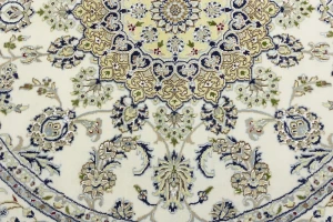 Cream Floral 6X6 Indo-Nain Oriental Round Rug