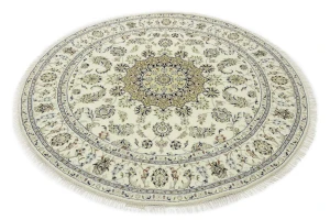 Cream Floral 7X7 Indo-Nain Oriental Round Rug