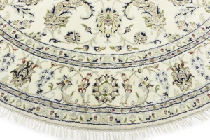 Cream Floral 7X7 Indo-Nain Oriental Round Rug