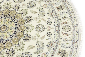 Cream Floral 7X7 Indo-Nain Oriental Round Rug