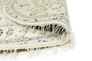 Cream Floral 7X7 Indo-Nain Oriental Round Rug