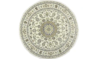 Cream Floral 7X7 Indo-Nain Oriental Round Rug
