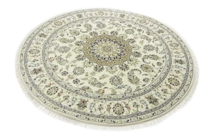 Cream Floral 7X7 Indo-Nain Oriental Round Rug
