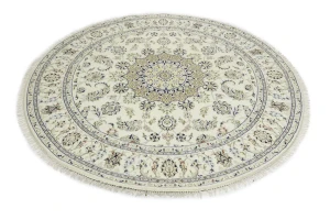 Cream Floral 7X7 Indo-Nain Oriental Round Rug