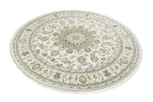 Cream Floral 7X7 Indo-Nain Oriental Round Rug