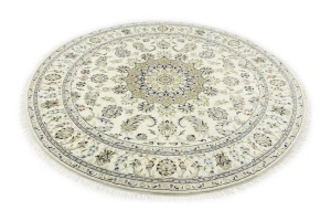Cream Floral 7X7 Indo-Nain Oriental Round Rug