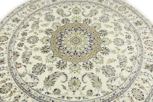 Cream Floral 7X7 Indo-Nain Oriental Round Rug