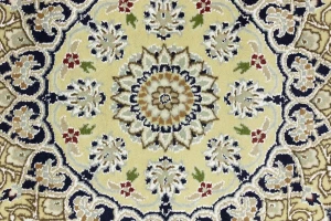 Cream Floral 7X7 Indo-Nain Oriental Round Rug