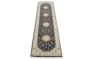 Blue Floral 3X10 Indo-Nain Oriental Runner Rug