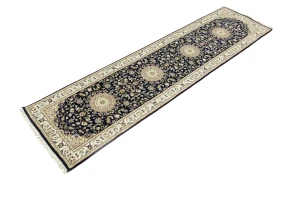 Blue Floral 3X10 Indo-Nain Oriental Runner Rug