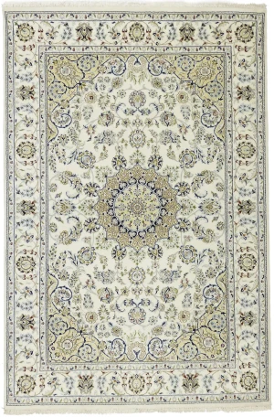Cream Traditional Floral 6X9 Indo-Nain Oriental Rug