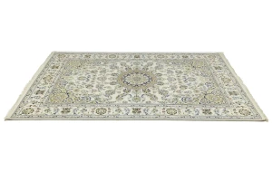 Cream Traditional Floral 6X9 Indo-Nain Oriental Rug