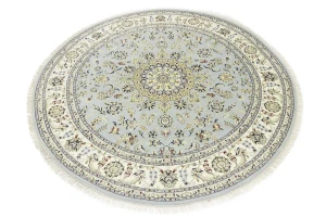 Light Blue-gray Floral 8X8 Indo-Nain Oriental Round Rug