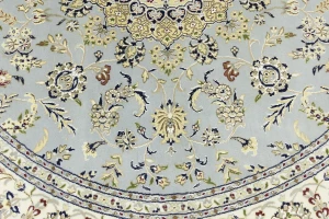 Light Blue-gray Floral 8X8 Indo-Nain Oriental Round Rug