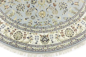 Light Blue-gray Floral 8X8 Indo-Nain Oriental Round Rug